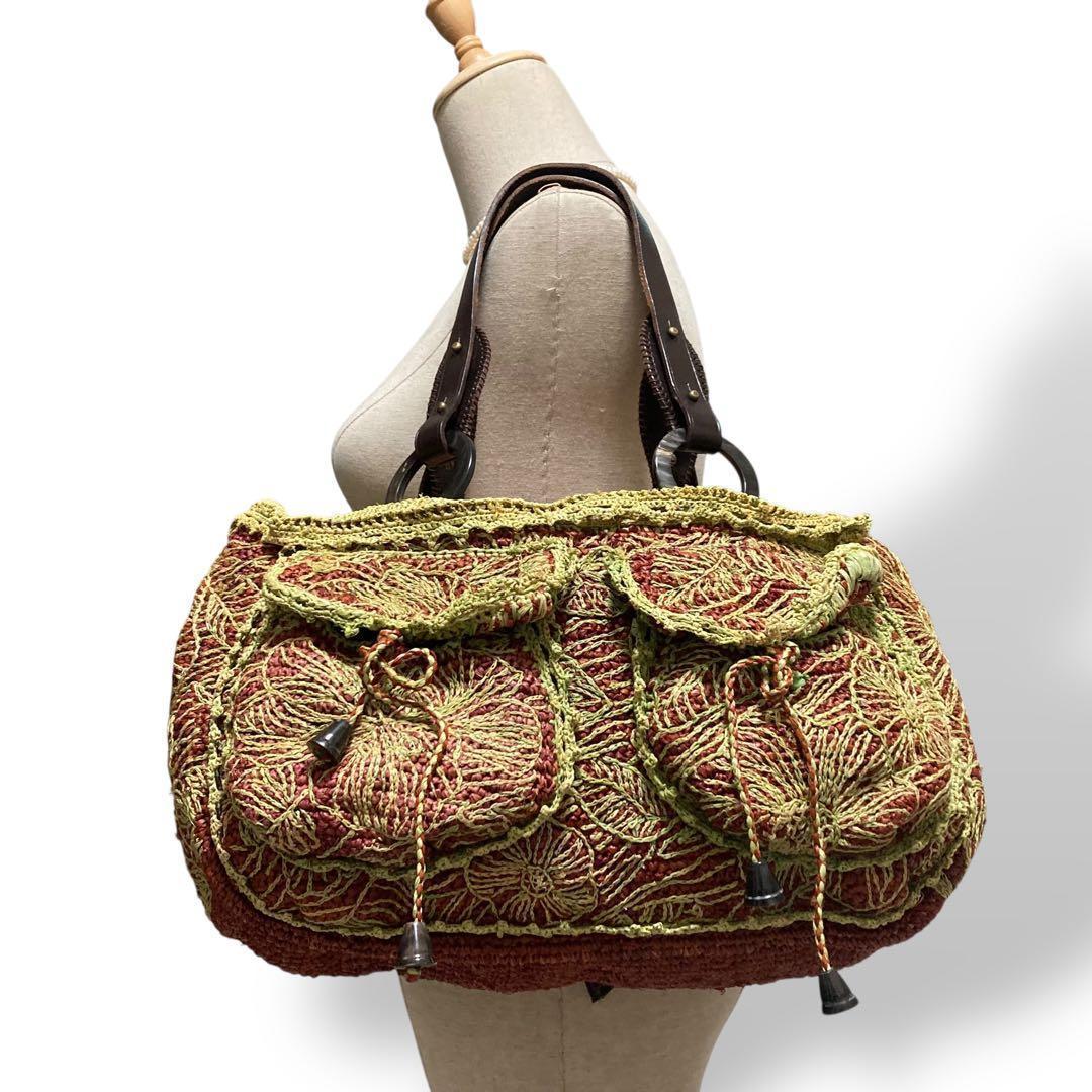 【ヴィンテージ】激レア　入手困難品　ジャマンピュエッシュ　ラフィアバッグ編み込み