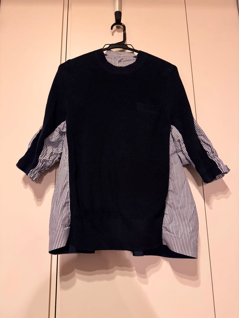 sacai ニットシャツ切替ドッキングカットソー グレー