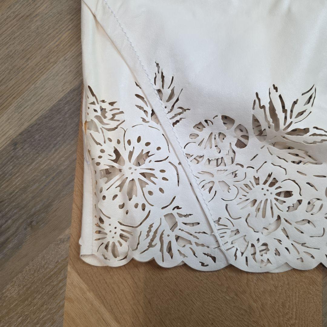 クリスチャンディオール　ホワイト 花柄 タイトスカート　羊革　シルク　y16