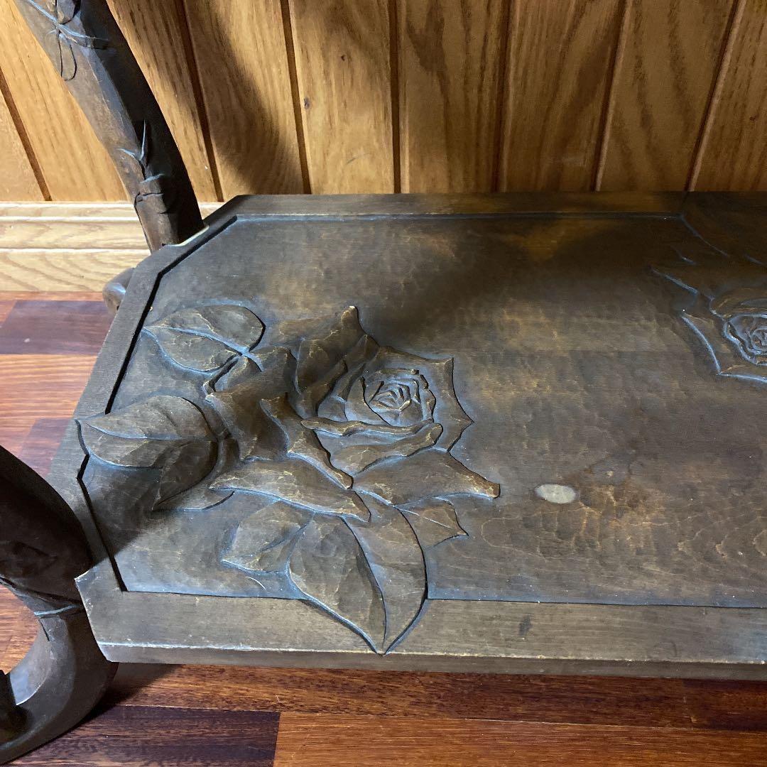 日光彫り、美しい薔薇のサイドテーブル、花台