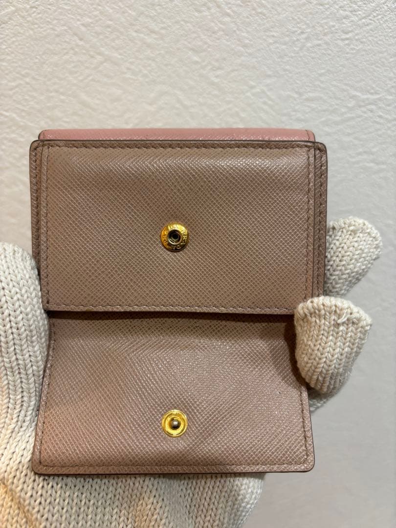 PRADA サフィアーノレザー 三つ折り財布 ピンクベージュ　バイカラー