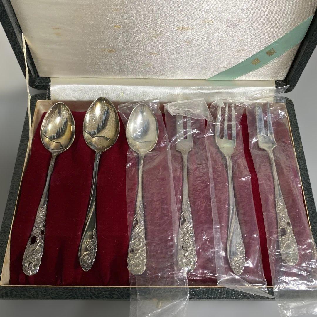 銀製 銀細工 浮彫 スプーンフォーク6本セット 昭和 ヴィンテージ 希少 日本製