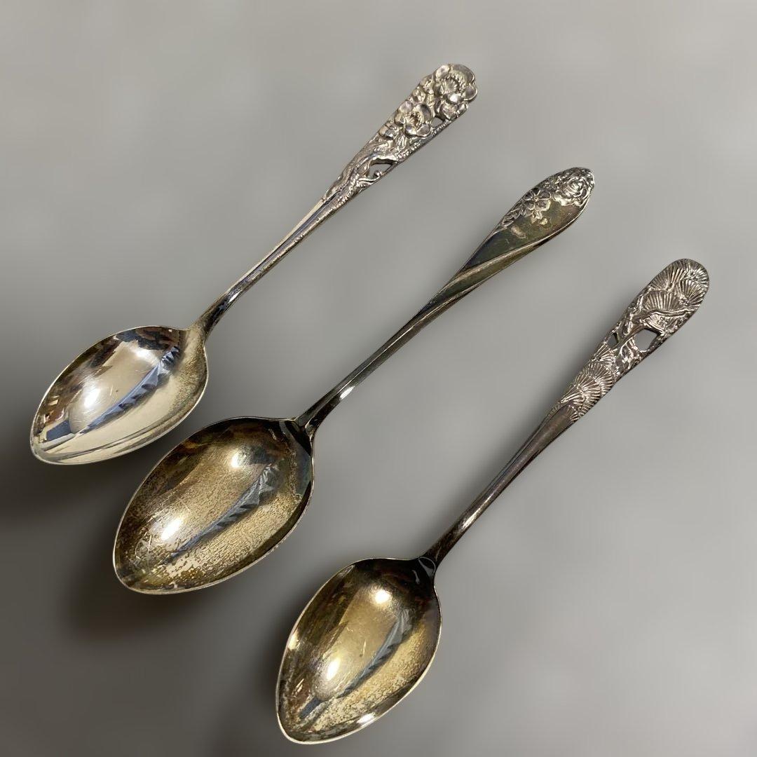 銀製 銀細工 浮彫 スプーンフォーク6本セット 昭和 ヴィンテージ 希少 日本製