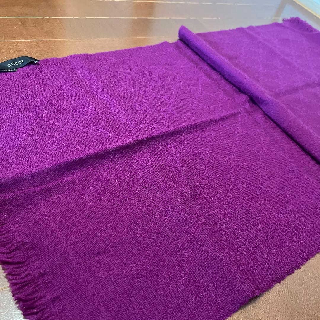 美品 GUCCI パープル ウールマフラー
