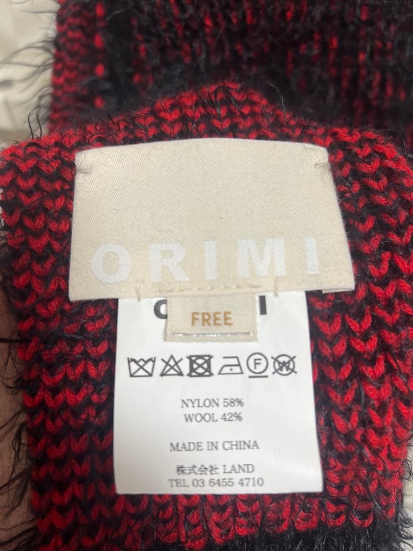 ORIMI マフラーフード付きニットスカーフ 赤黒