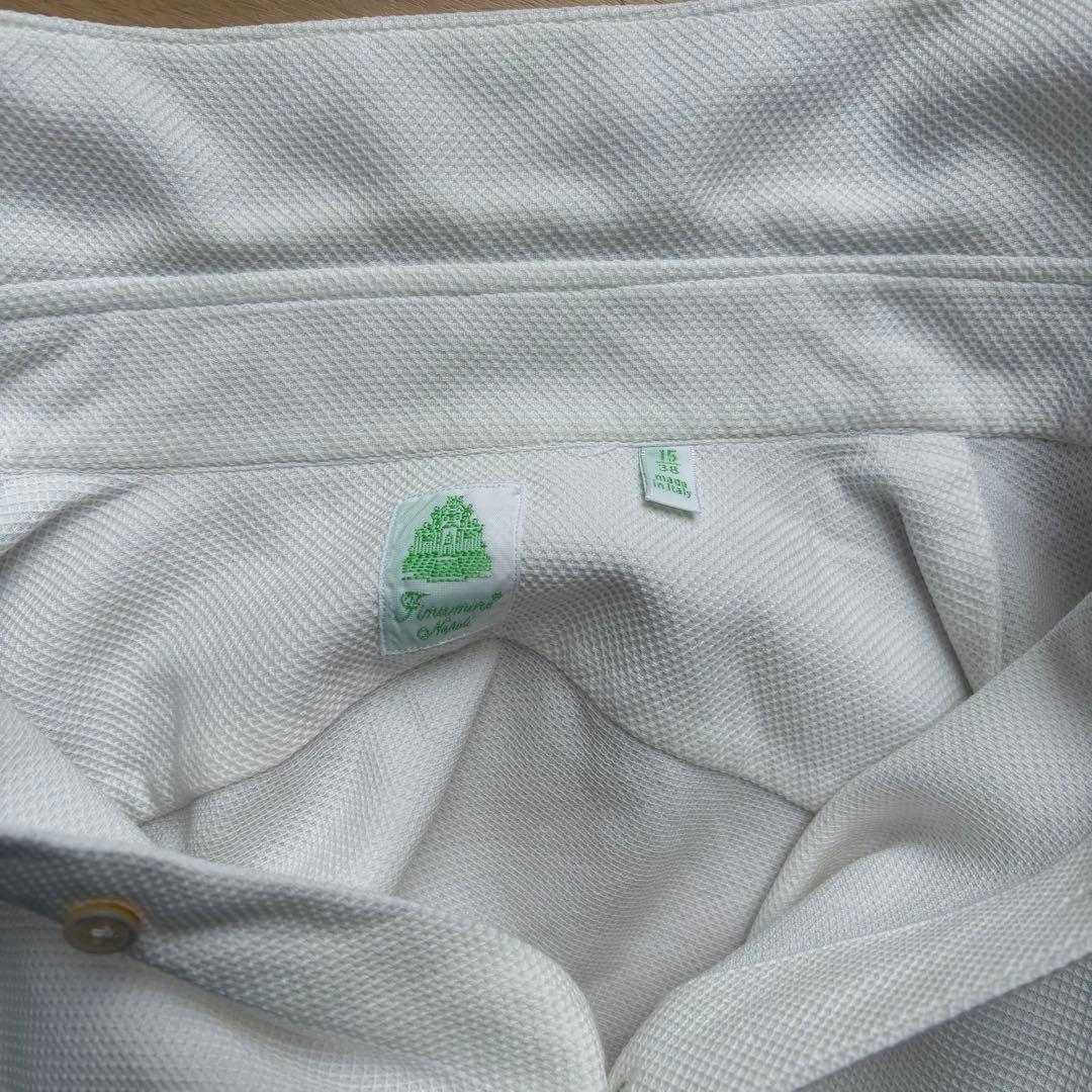 定番/Finamore/コットンワッフルシャツ/ホワイト