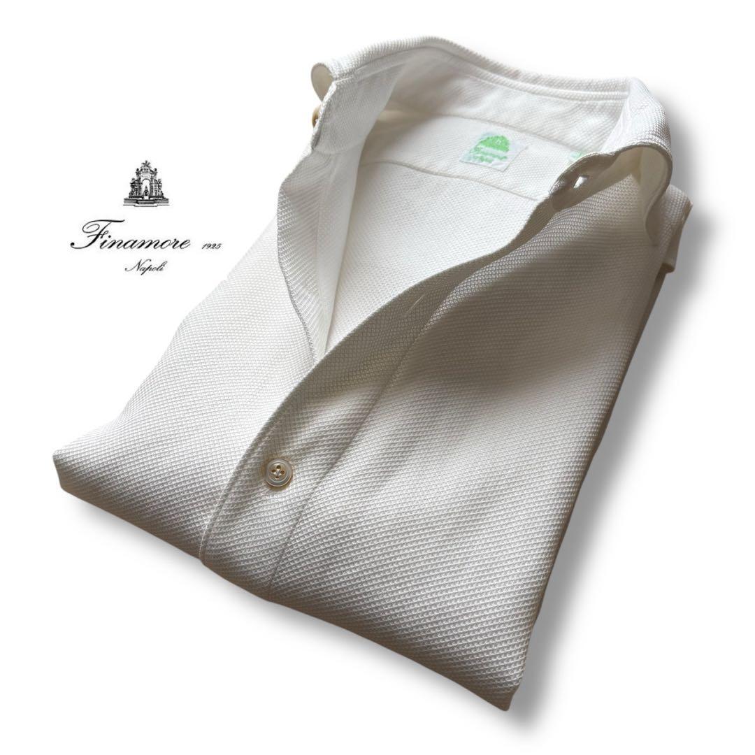 定番/Finamore/コットンワッフルシャツ/ホワイト