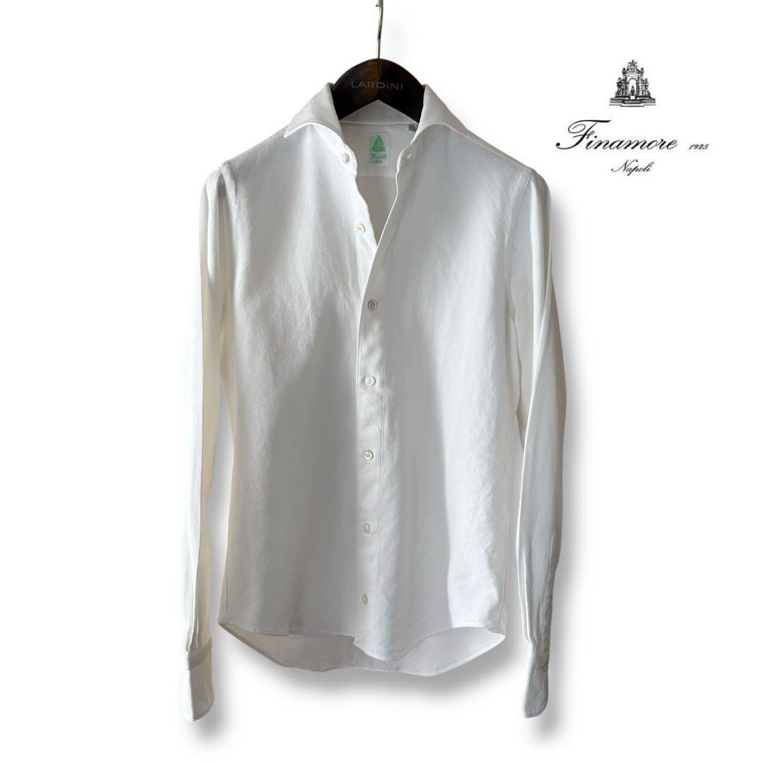 定番/Finamore/コットンワッフルシャツ/ホワイト