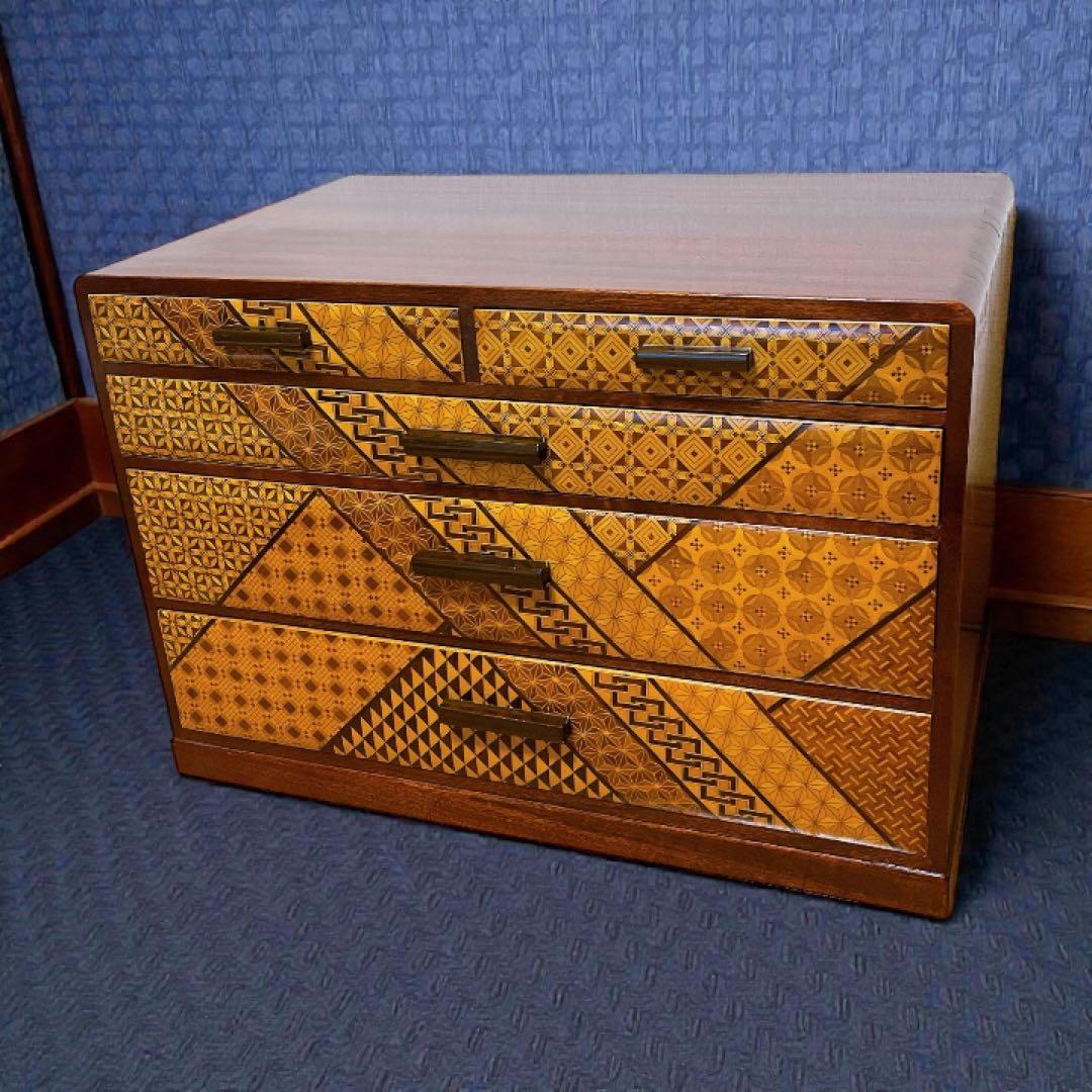 箱根寄木細工 小引き出し 4段 5杯 小箪笥 民芸家具 伝統工芸品 小物入れ