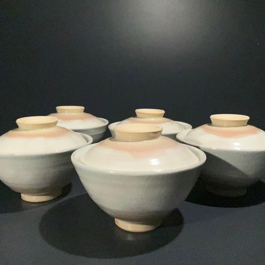 七十四代　朝日豊斎作　飯茶碗５客　蓋つき　共箱　R1003ダN2