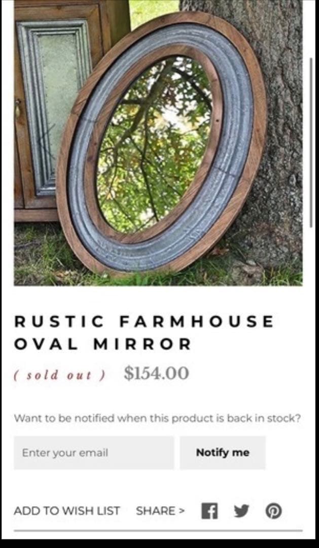 ラスティックファームハウスオーバルミラー