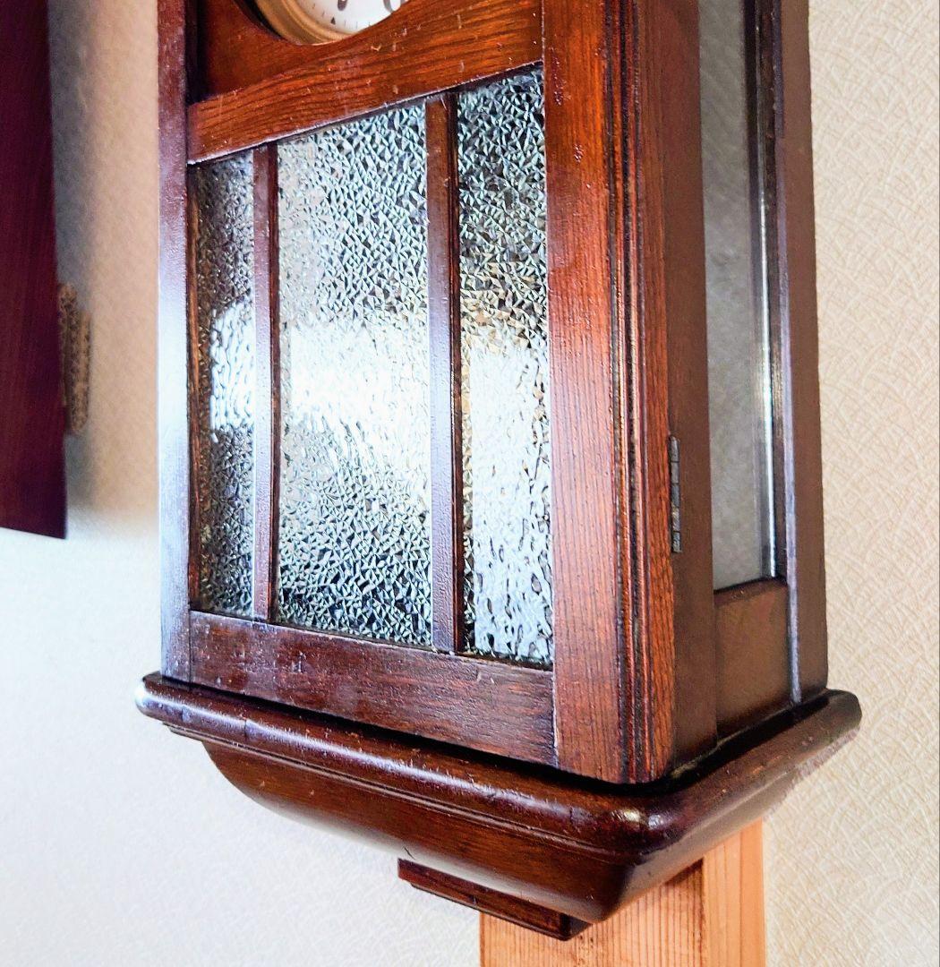 〈完動・美品〉菱Y・N印　大正浪漫ダイヤ硝子 スリゲル宮型ゼンマイ振り子時計