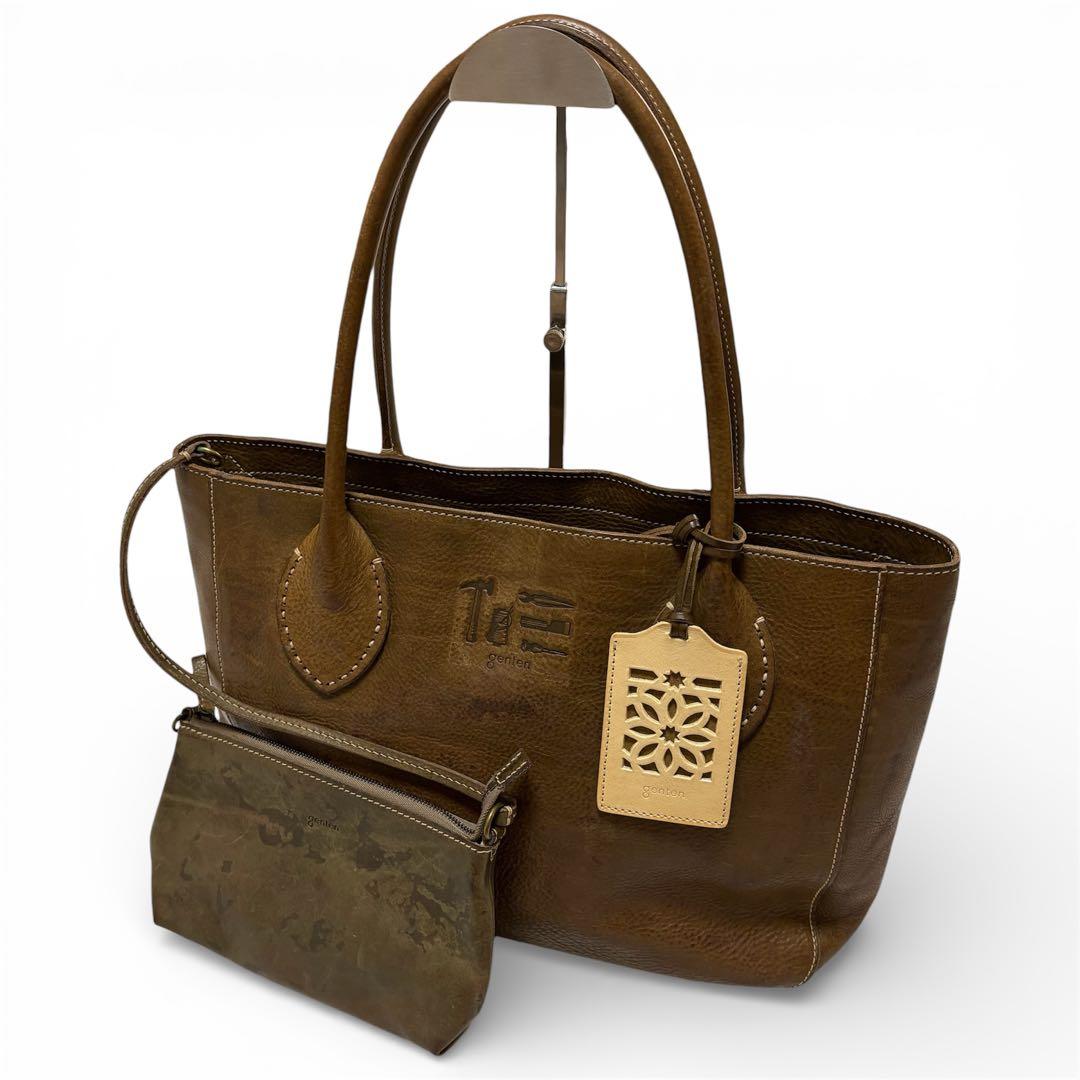【極美品】ゲンテン 工具ロゴ トスカーナレザー肩掛けトートバッグ　3点セット