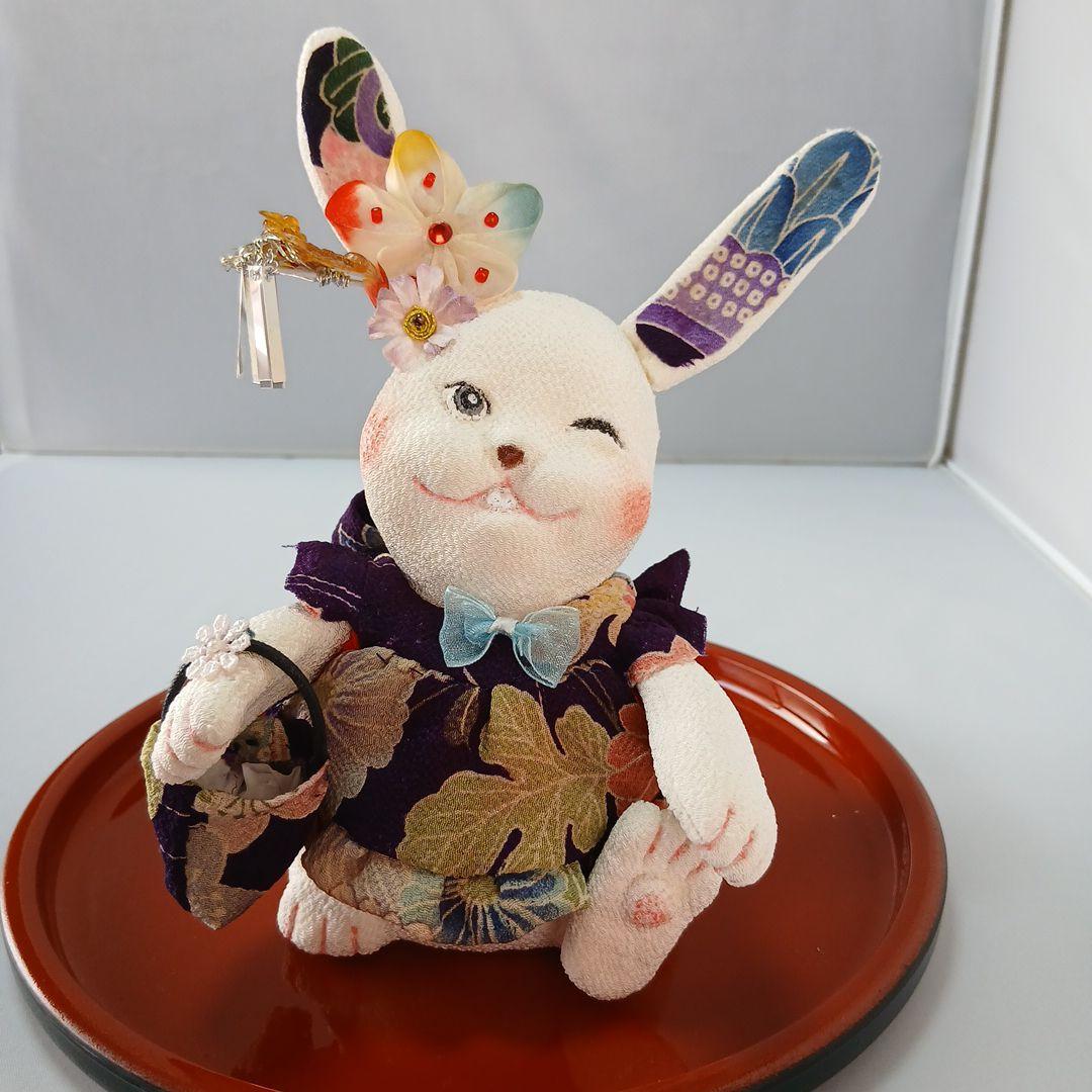 私の手作り/ウインクウサギ/古布ちりめん/かんざしもかわいく