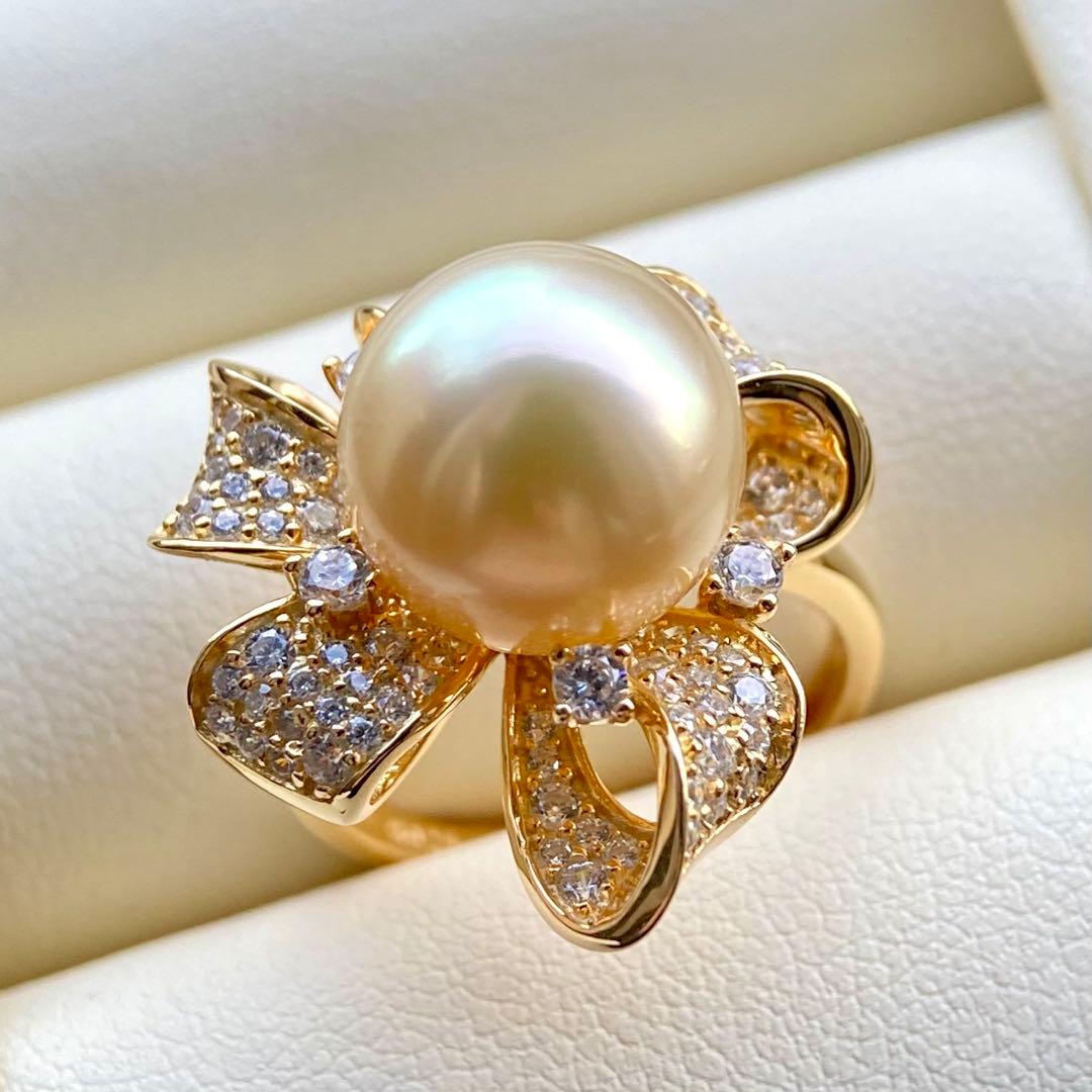 本真珠南洋白蝶真珠シャンパンゴールド11.37㍉s925リングY1049