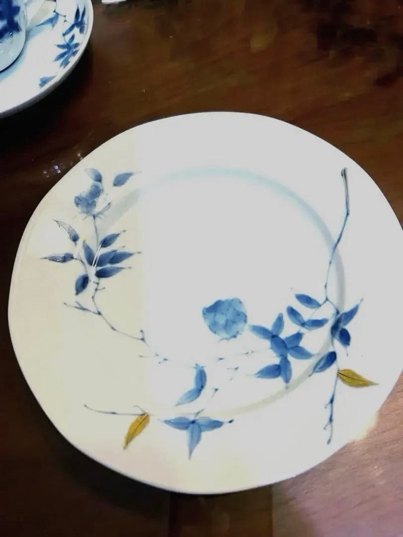 有田焼　福珠釜　古染金彩バラ絵　平皿5枚