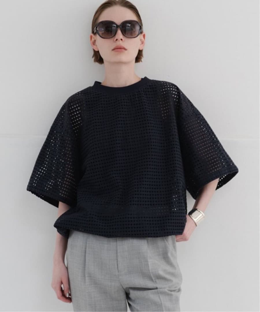 CALMER 2025SS ドットジャカードブラウス ネイビー