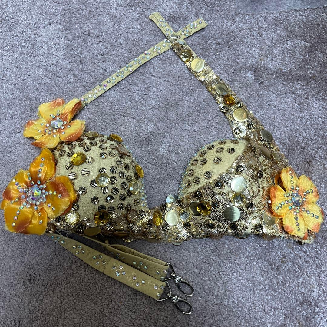オレンジ金色マンドゥーハ　ベリーダンス衣装美品