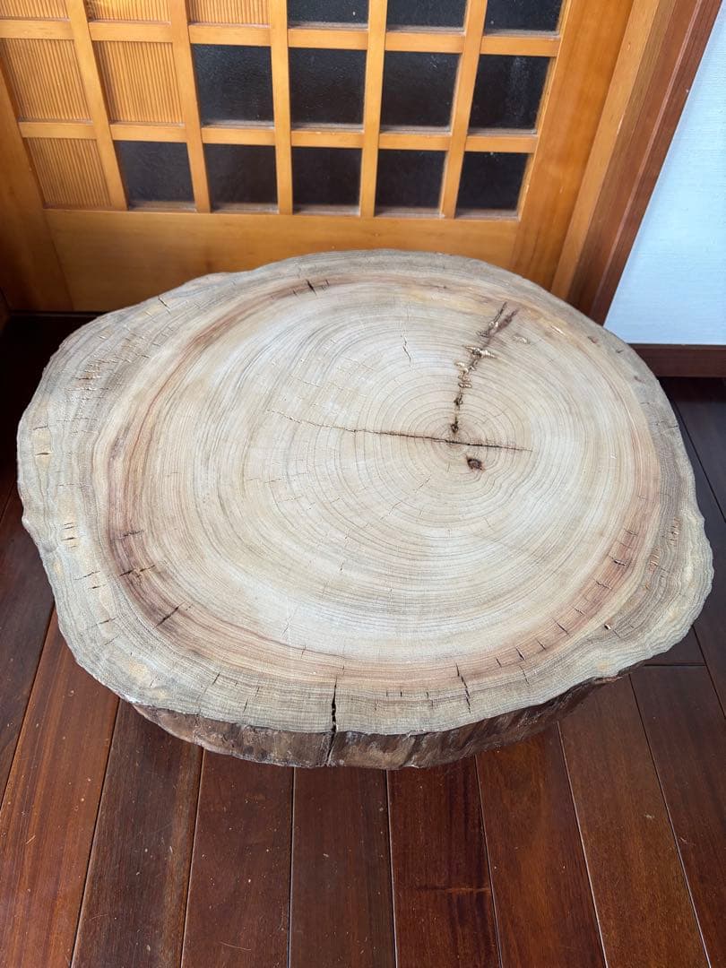 無垢材円形テーブル（ブラック脚） 丸太 サイドテーブル