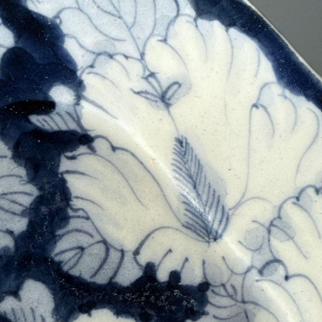 明治時代　アンティーク食器　染付花草文様　変形皿　9枚　古器を楽しむ