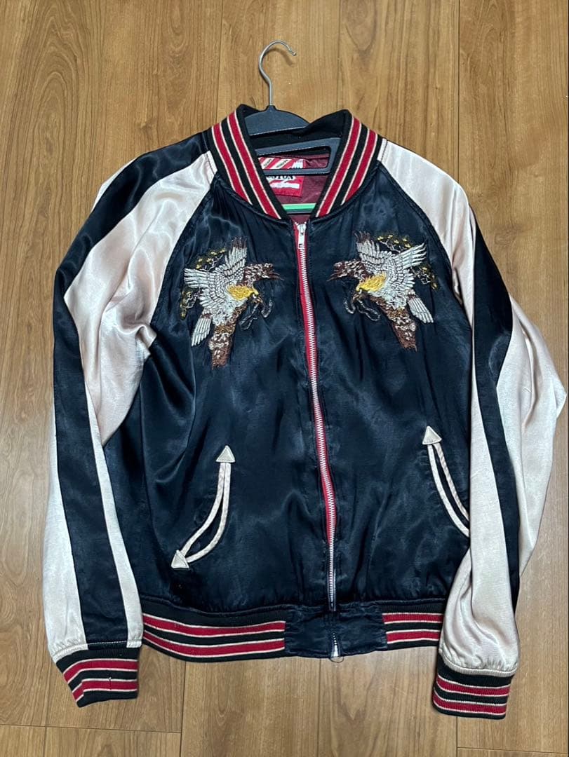 HOUSTON スカジャン M 黒/赤/白