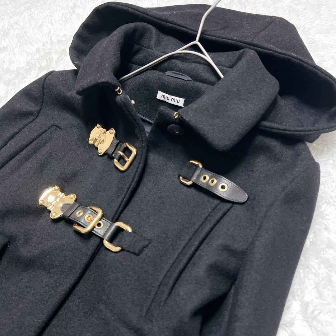 ジャケット・アウター MIU MIU Short Duffle Coat Hooded Black