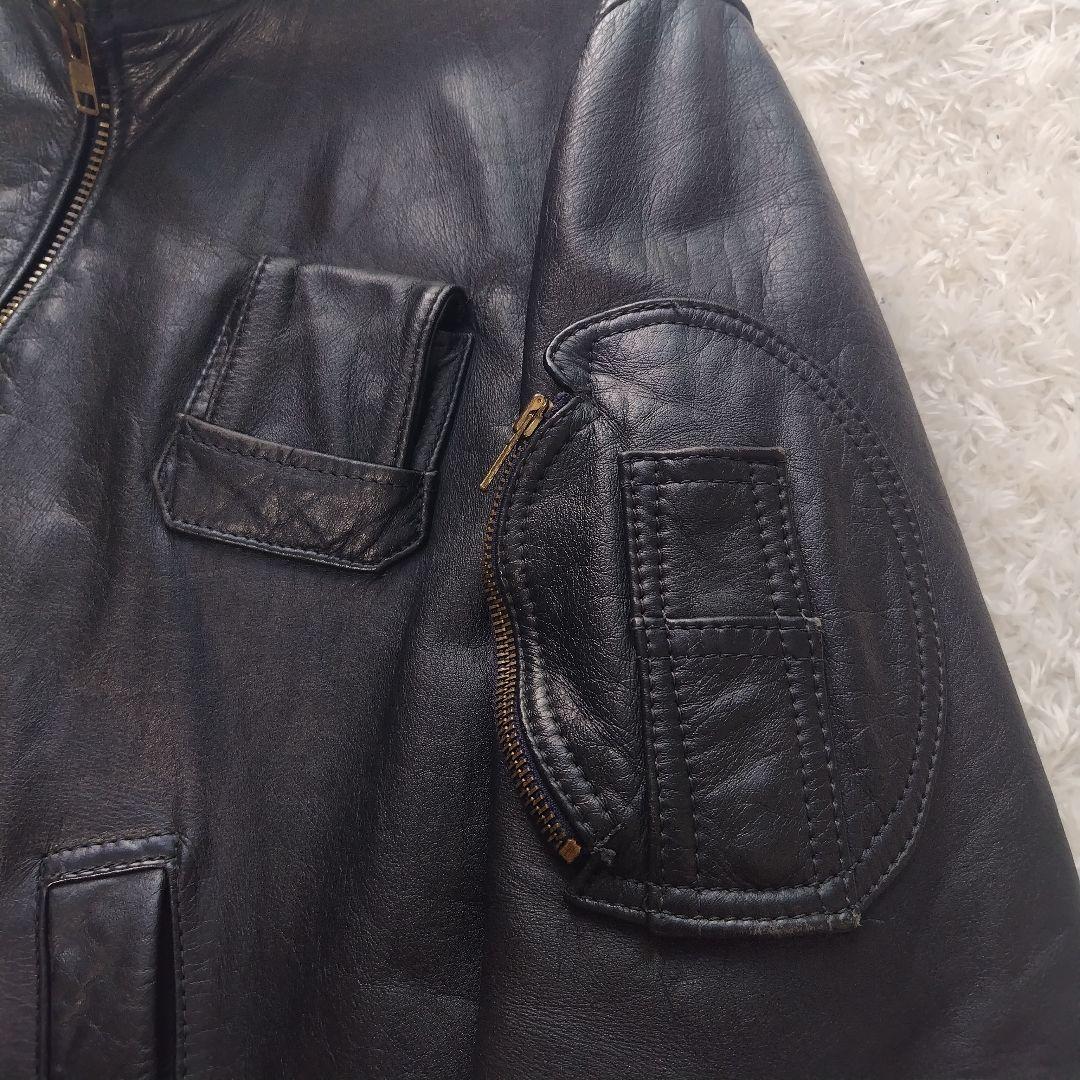 フランス軍 パイロット フライト ジャケット ブラック 52 レザー マルジェラ