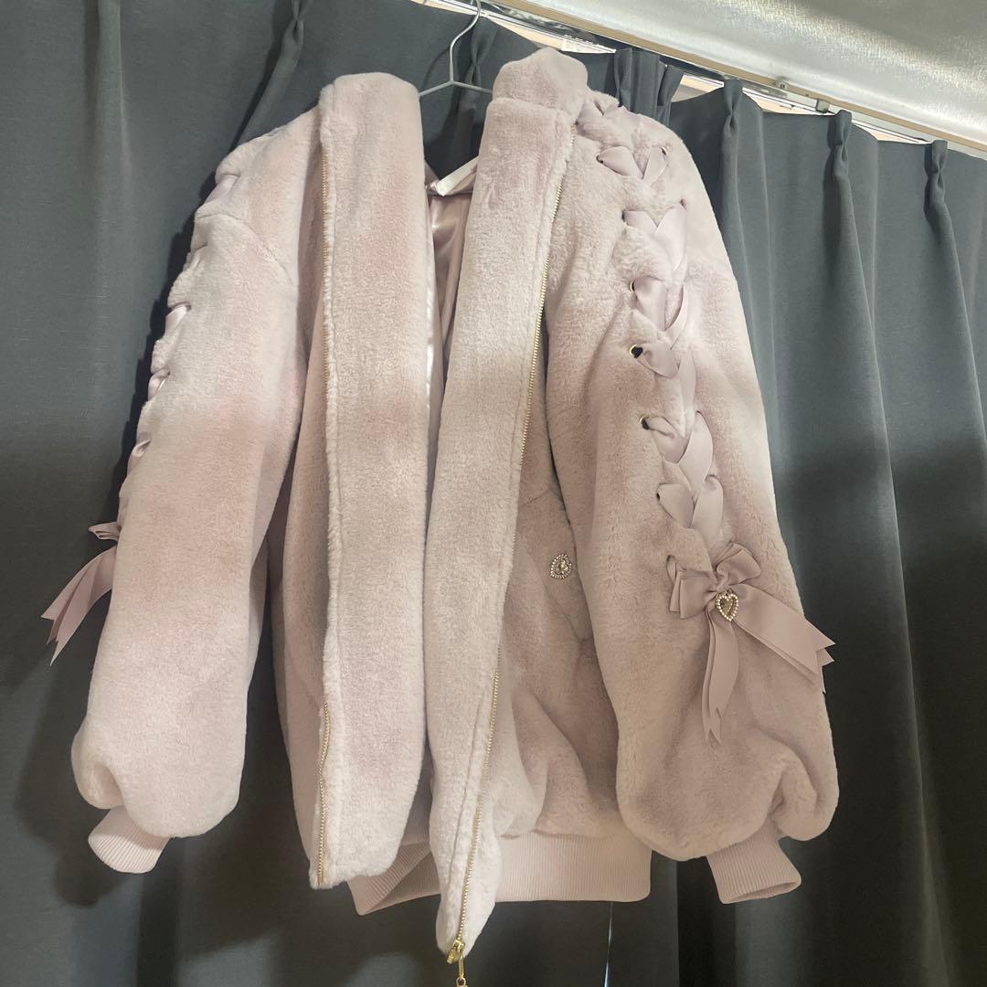 Lizlisa ウサギ耳付きフリースジャケット 薄いピンク