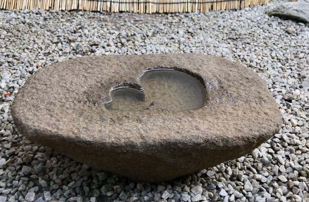 【天然石・舟型瓢箪水鉢・ハート模様】庭石オブジェ置物箱庭造園水石飾り石瓢箪ハート