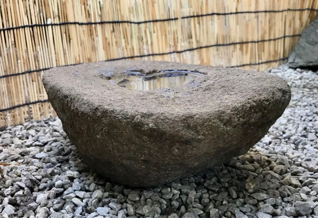 【天然石・舟型瓢箪水鉢・ハート模様】庭石オブジェ置物箱庭造園水石飾り石瓢箪ハート
