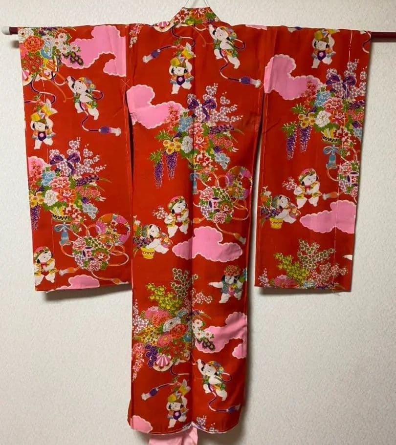 No.95正絹アンティーク子供着物しつけ糸付き着丈95センチ裄丈40センチ