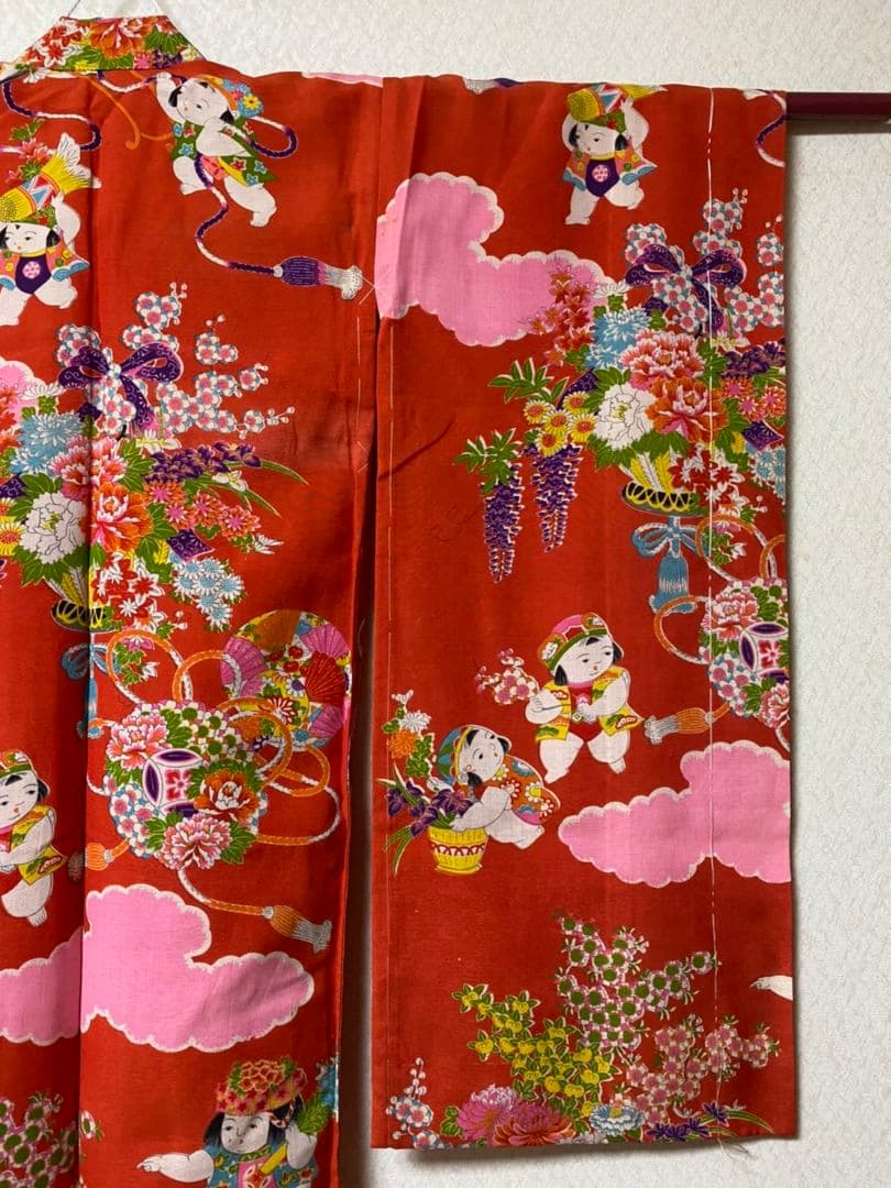 No.95正絹アンティーク子供着物しつけ糸付き着丈95センチ裄丈40センチ