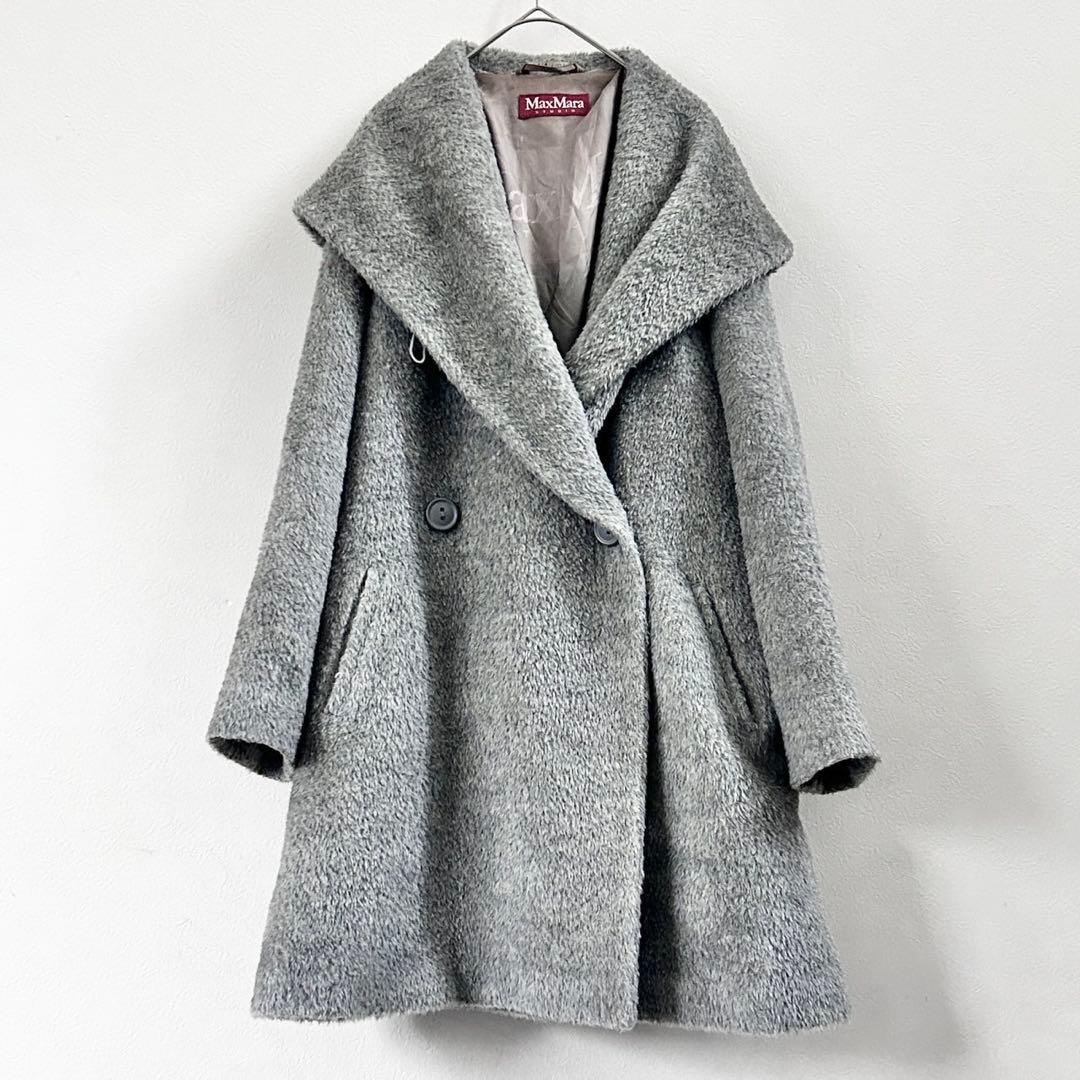 うさぎさまマックスマーラ アルパカシャギー フードベルテッドコート ラップコート