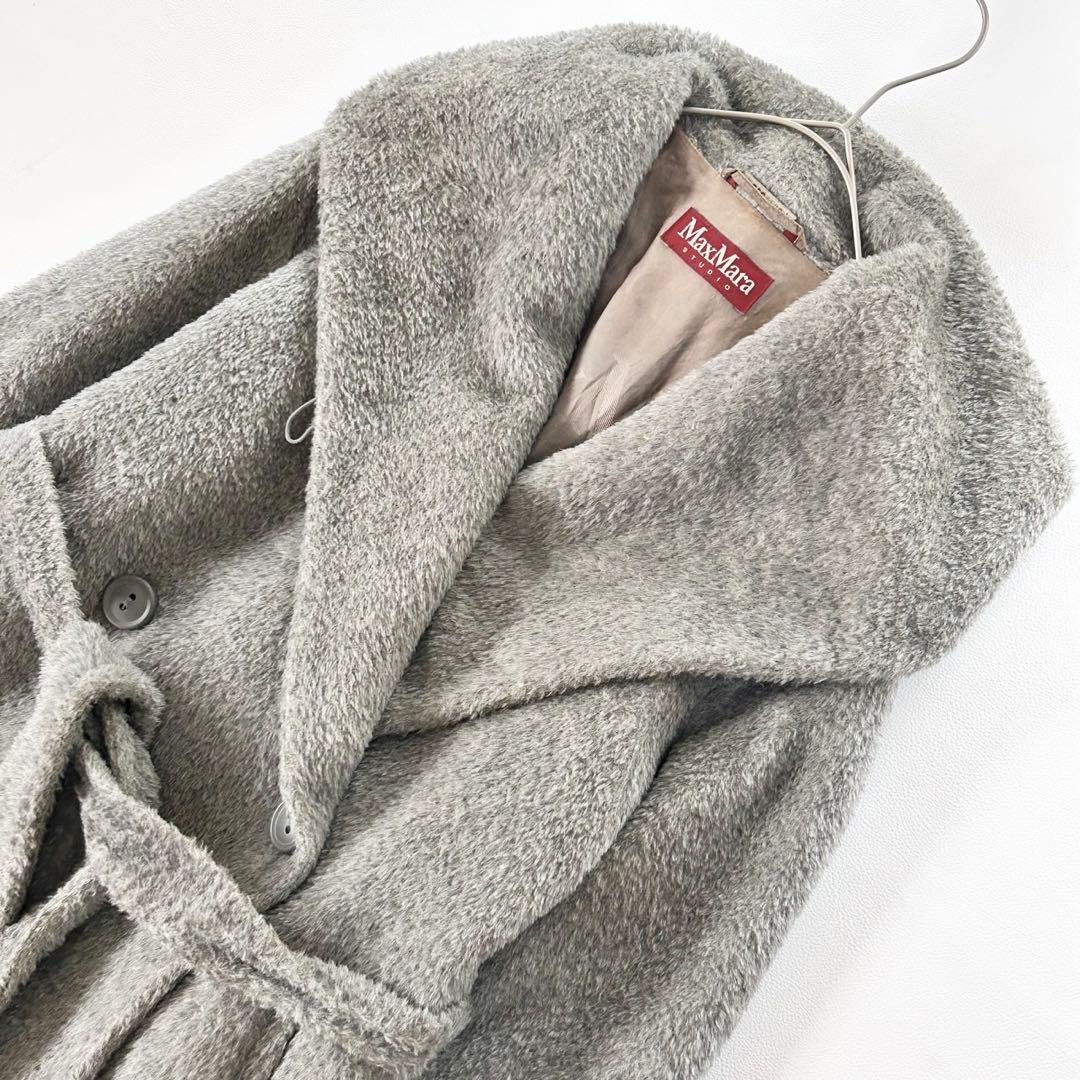 うさぎさまマックスマーラ アルパカシャギー フードベルテッドコート ラップコート