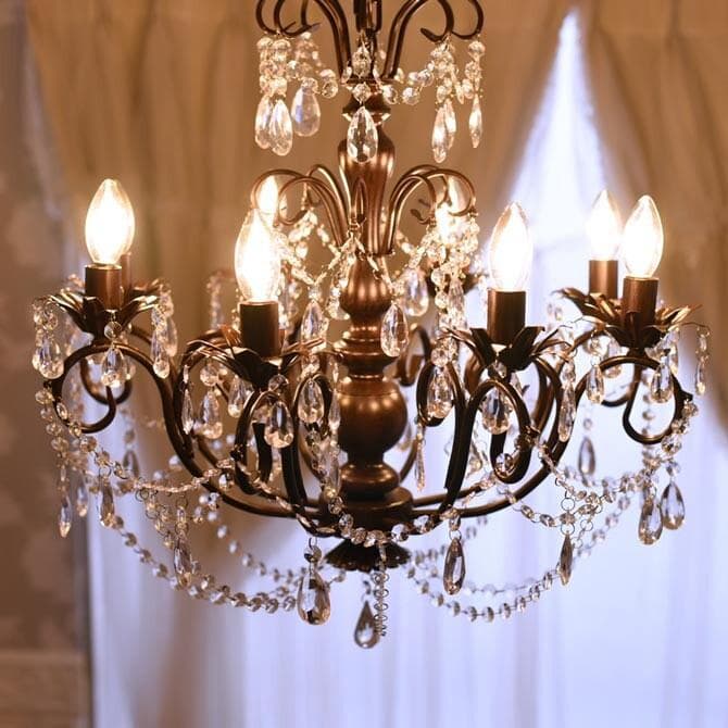 【LED付・簡単取付】8灯アンティーク調ブラウンシャンデリア