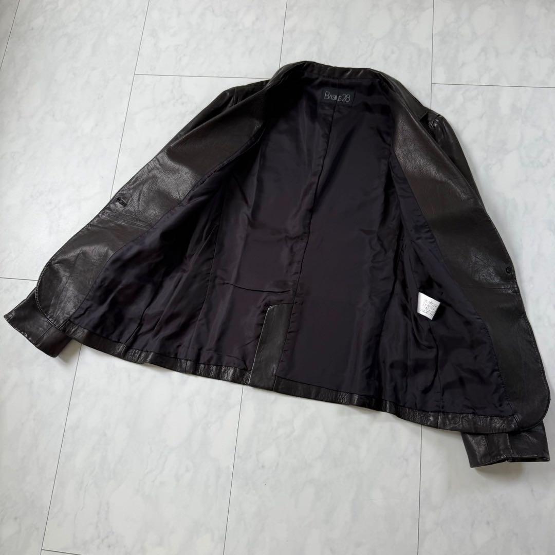【バジーレベントット】レザージャケット・テーラード・羊革・柔らか本革◇黒・15号