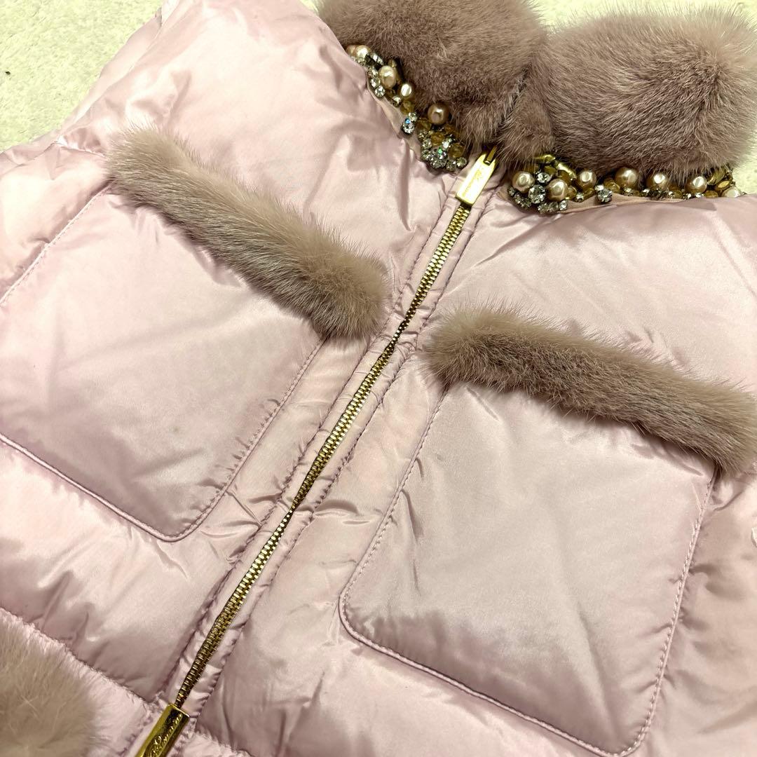 ジャケット・アウター BLUMARINE MINKFAR JEWELD PADDEDVEST PINK