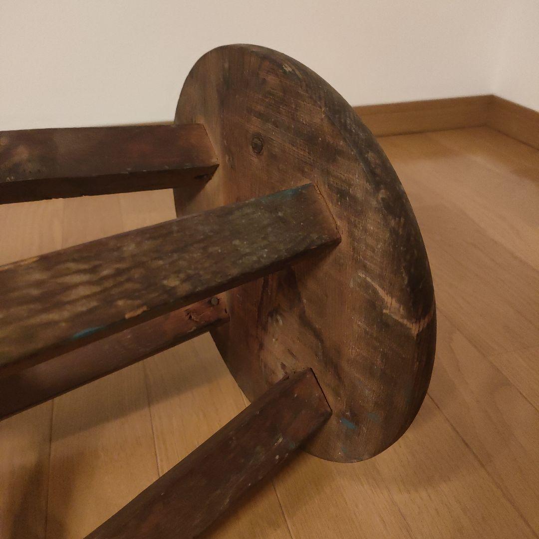 アンティーク 木製 円形 スツール 4本脚 レトロ