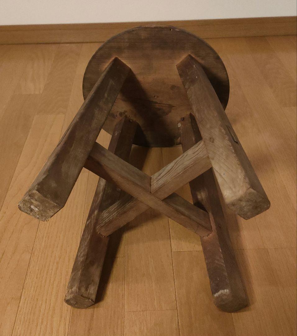 アンティーク 木製 円形 スツール 4本脚 レトロ