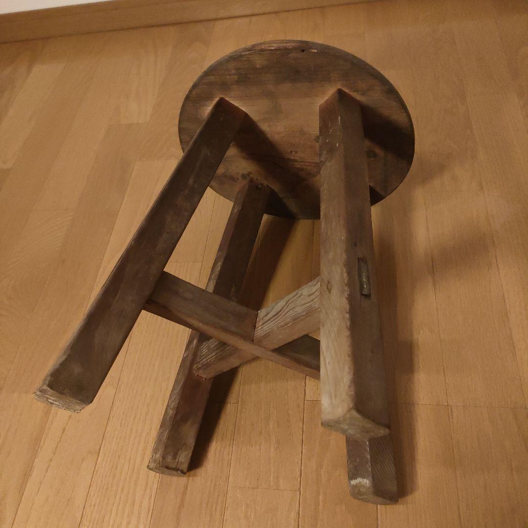 アンティーク 木製 円形 スツール 4本脚 レトロ