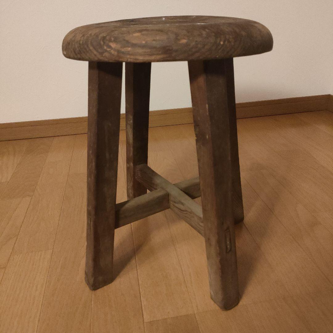 アンティーク 木製 円形 スツール 4本脚 レトロ