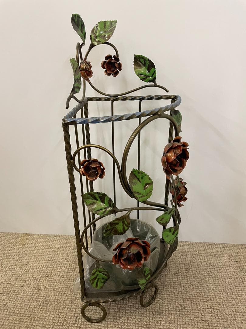 イタリア製 ローズ コーナー傘立て ハンドペイント アンブレラスタンド 輸入雑貨