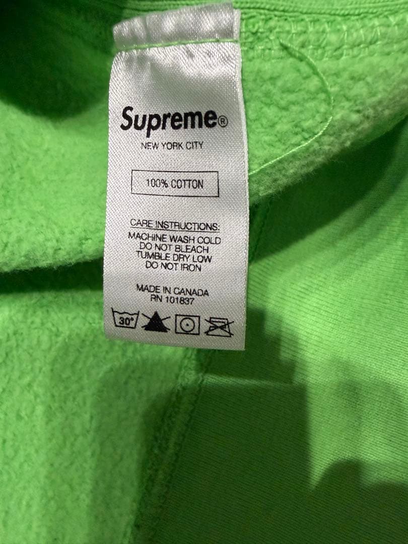 Supreme 刺繍ロゴ パーカー M ネオングリーン 正規品
