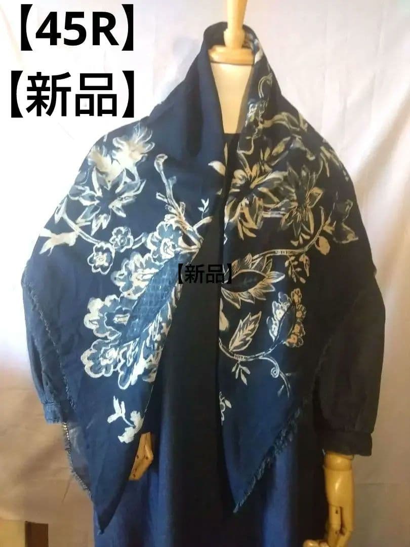 ズ*コ様 【新品】45R 花柄 ネイビー スカーフ　日本製 綿100％