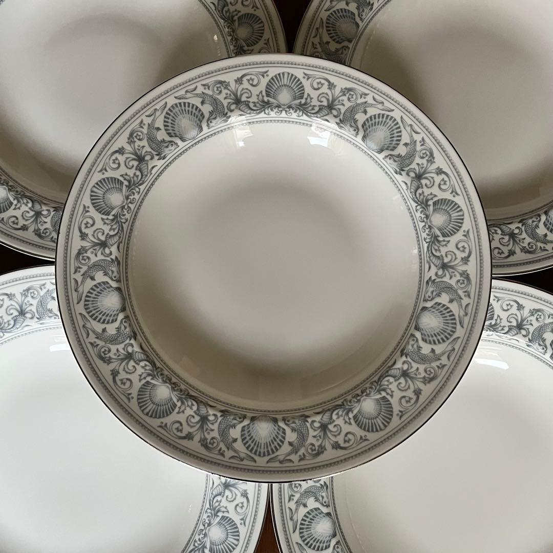 【黒壺美品】英国製　ウェッジウッド★ドルフィンホワイト★深皿　5枚