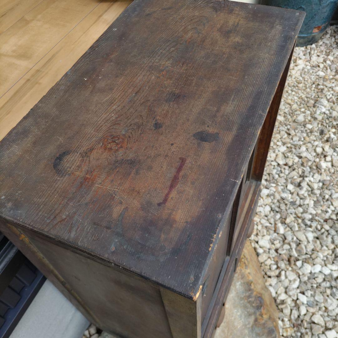 大正昭和　木製引き戸収納キャビネット　古民家　古本雑貨　アンティーク抽斗家具