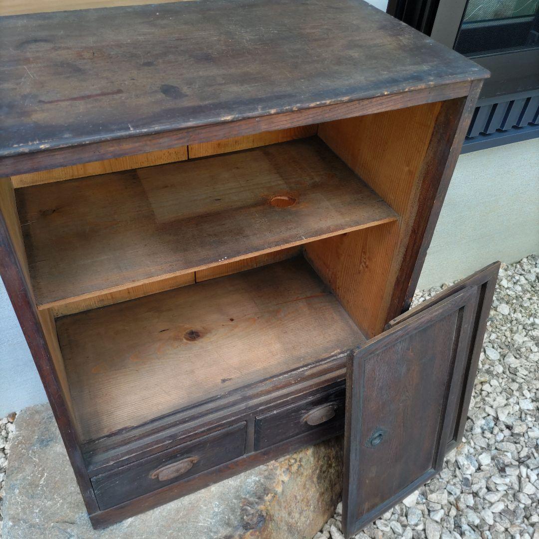 大正昭和　木製引き戸収納キャビネット　古民家　古本雑貨　アンティーク抽斗家具