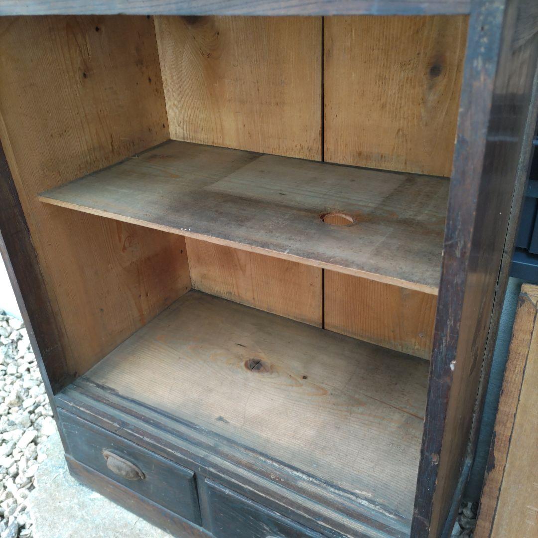 大正昭和　木製引き戸収納キャビネット　古民家　古本雑貨　アンティーク抽斗家具