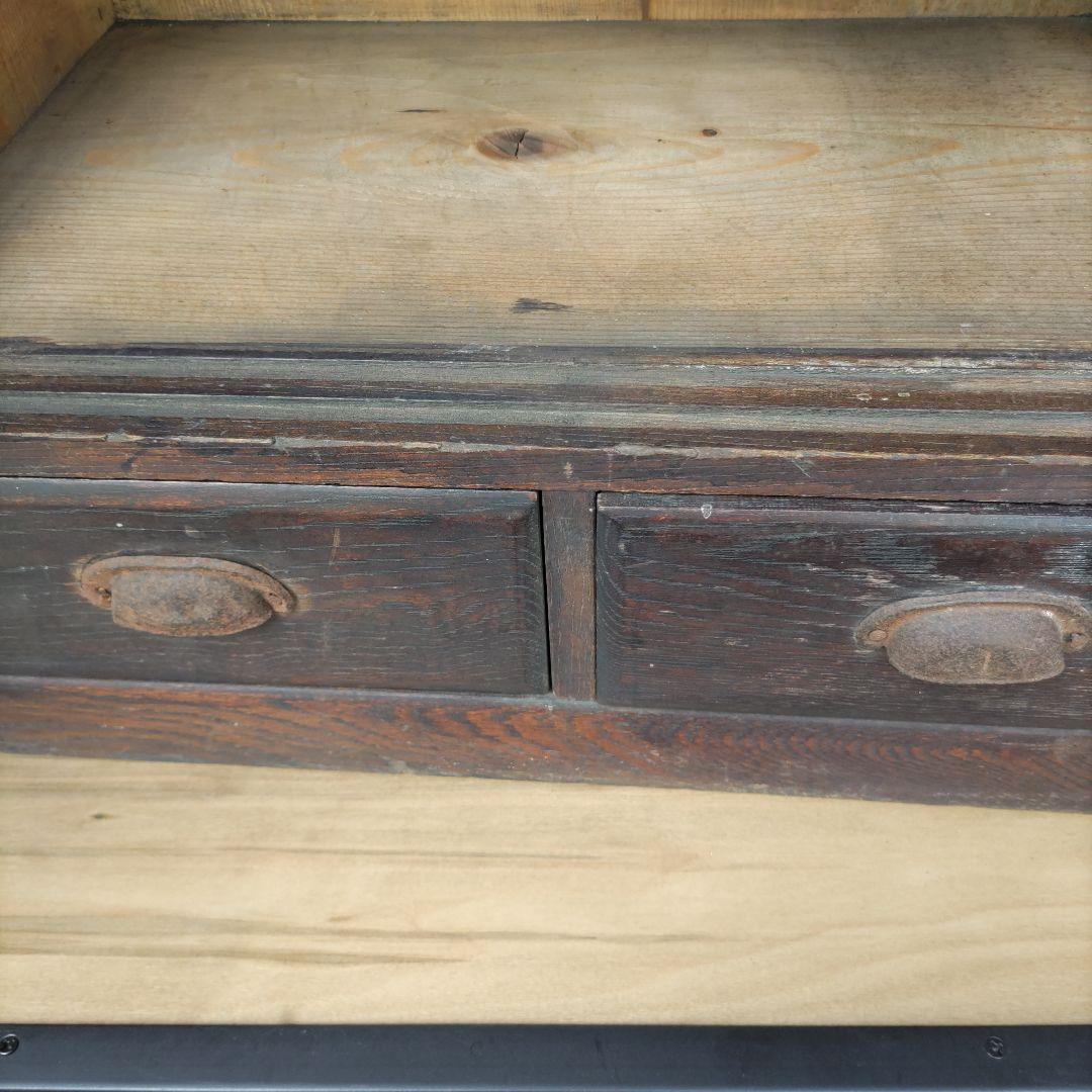 大正昭和　木製引き戸収納キャビネット　古民家　古本雑貨　アンティーク抽斗家具