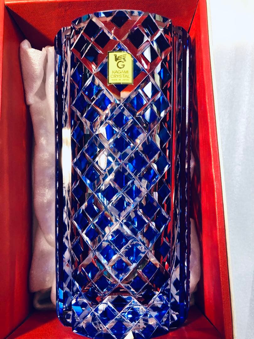 江戸切子 カガミクリスタル KAGAMI 花瓶　矢来重紋